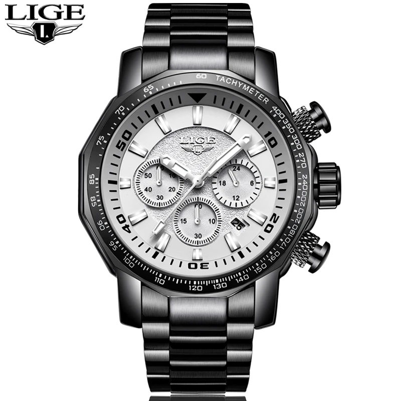 

LIGE Luxury Business Quartz Watch Men Brand Stainless Steel Chronograph Army Military Wrist Watch Clock Relogio Masculino Male