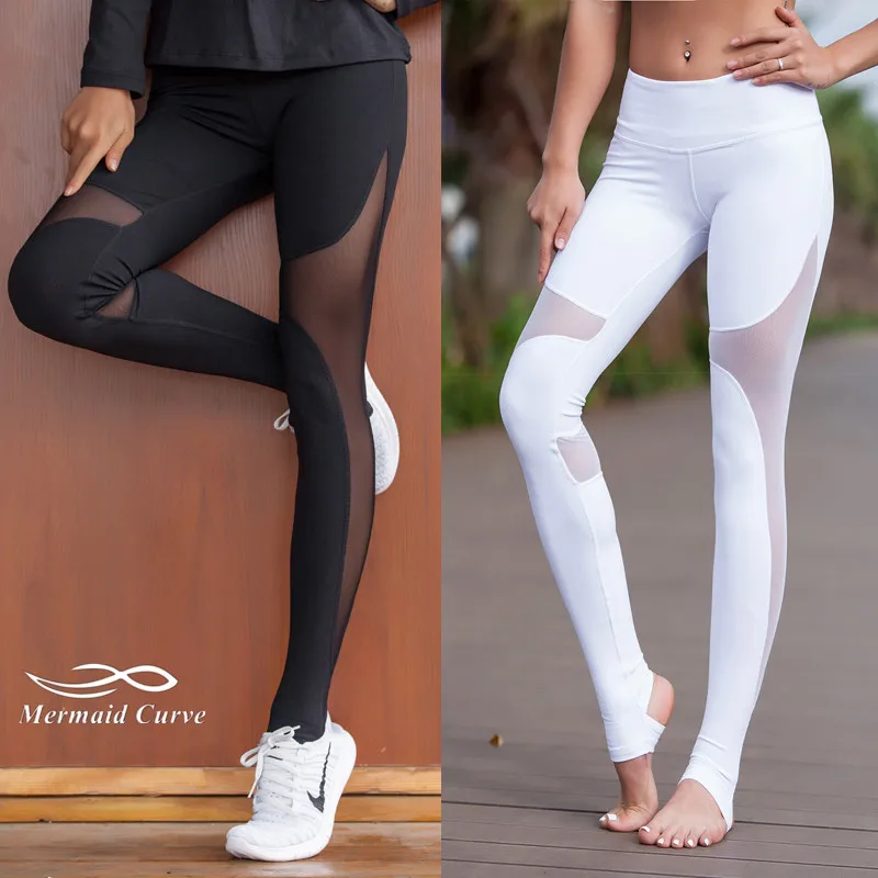

Mermaid Curve Women Sport Fitness Leggings Elastic Gym Capris hollow out Tight Leggings Coast the same style Yoga pants