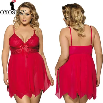 

xxxl 5xl irregular deep v red bow women sexy lingerie hot plus size sexy underwear high waist babydoll+thongs sexy costumes 710