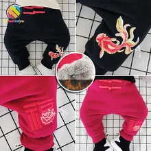 Lemonmiyu/зимние штаны для маленьких мальчиков и девочек; повседневные эластичные теплые утепленные брюки для малышей; одежда из хлопка в китайском стиле