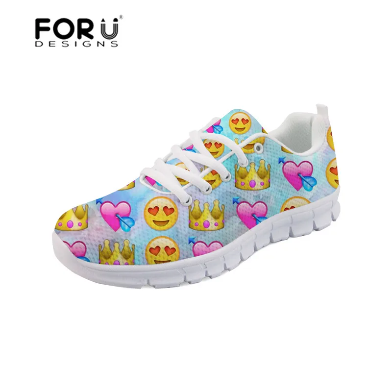 FORUDESIGNS Funny Emoji Printing Women Flats Shoes Mesh Women's