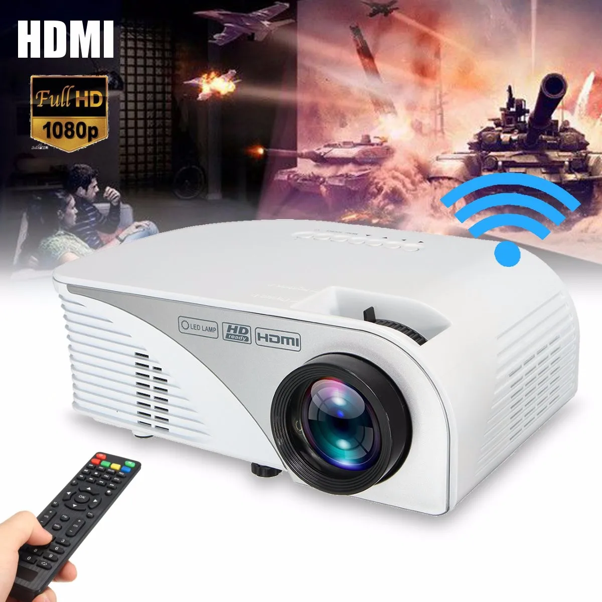 

1200LM WIFI Portable Mini LED Cinema Video Digital 1080P Full HD Home Theater Projector AV USB VGA HDM Home Theater System