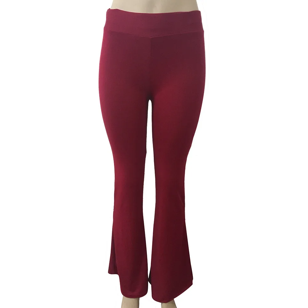 

CHAMSGEND Fashion Women Wide Leg Pants Women Solid Color Elasticity Leggings High Waist Slim Stretch Pants Flare Pants No8