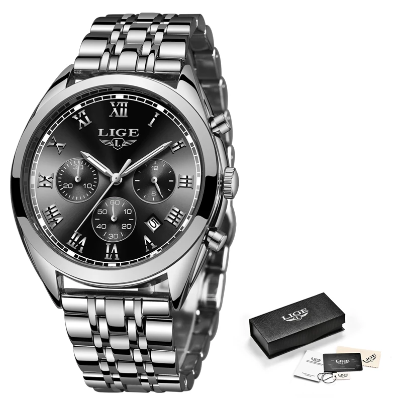 Relojes 2018 мужские часы LIGE хронограф Топ бренд Роскошные водонепроницаемые