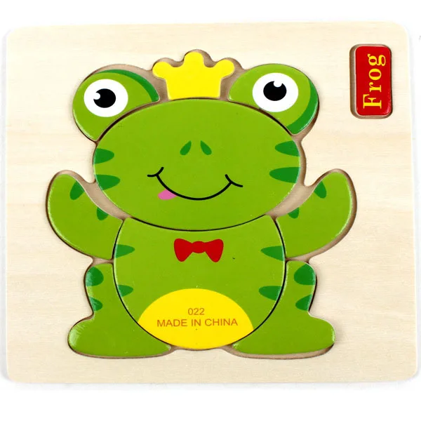14,7*14,7 см деревянные игрушки для детей 3D маленькие Пазлы для детей мультфильм животных Ранние развивающие игрушки фрукты головоломки - Цвет: Frog