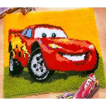 

Placemats "do it yourself" method of needlework kit latch hook rug kit Unfinshed / embroidered carpet cartoon red car pattern