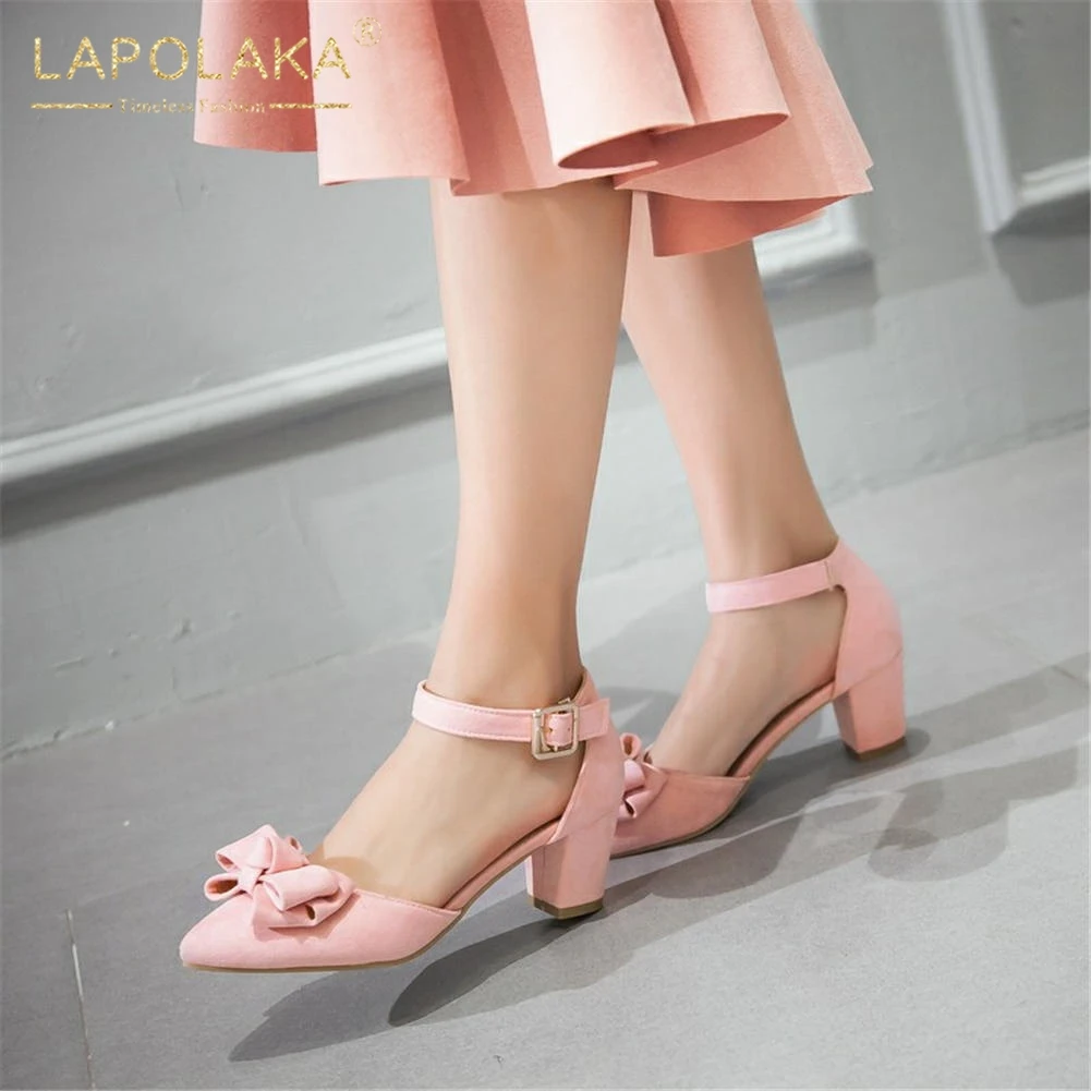 

Lapolaka Hot Sale Large Size 33-43 Dropship Bowtie Summer Sandals Woman Shoes Thick Heels Buckle Strap Woman Sandals