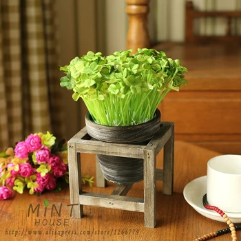 

New concept home decor,Pastoral style retro do old wooden rack+ceramic vases,Balcony flowerpot/coffee bar/shop window display