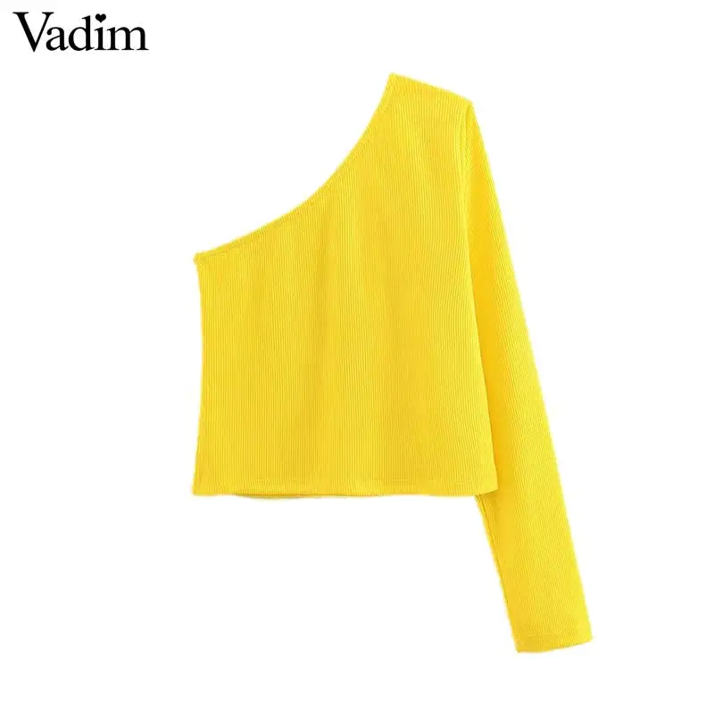 Vadim Женская Сексуальная Блузка на одно плечо с длинным рукавом, короткие стильные женские повседневные рубашки, стильные желтые, черные, розовые топы, блузы LB050