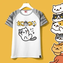 Летняя футболка для девочек, Harajuku, футболка, Neko Atsume, аниме, рисунок, японский, Kawaii, одежда, повседневная женская футболка, футболки с котом