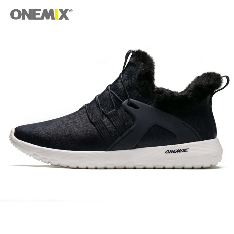 ONEMIX Winter Men's Boots Warm Wool Sneakers Outdoor Athletic Sport Shoes Comfortable Running Shoes Sale Size EU39-46 - Цвет: Black blue