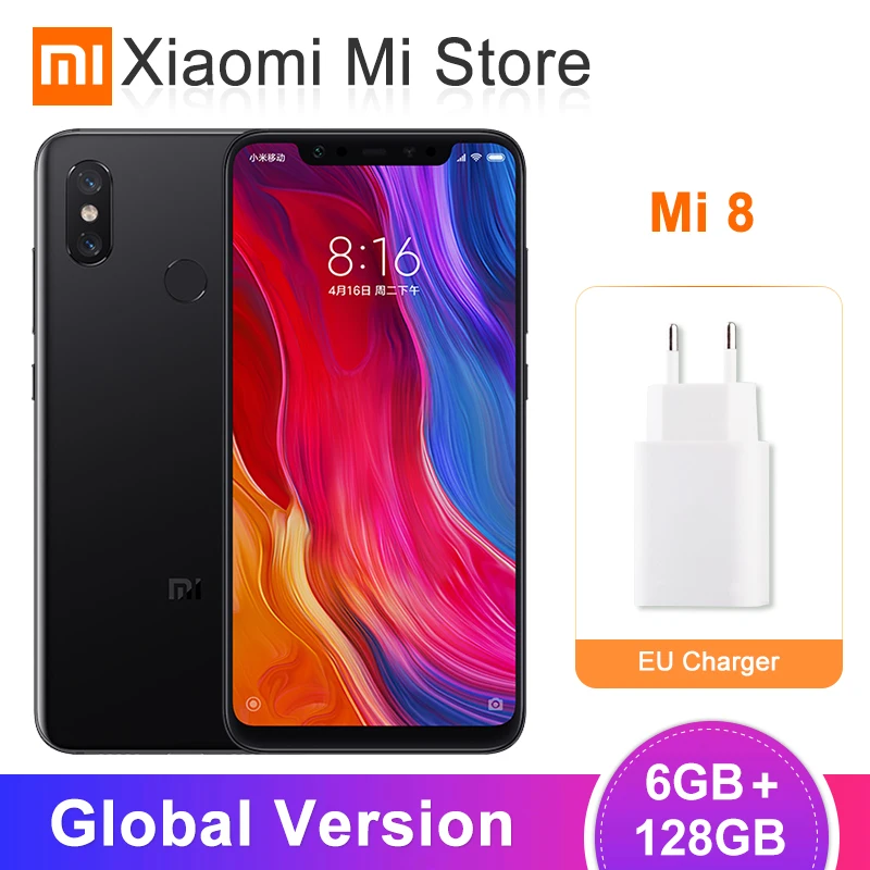 Глобальная версия Xiao mi 8 6 ГБ ОЗУ 128 Восьмиядерный процессор Snapdragon 845 21 &quot2248x1080 20 МП