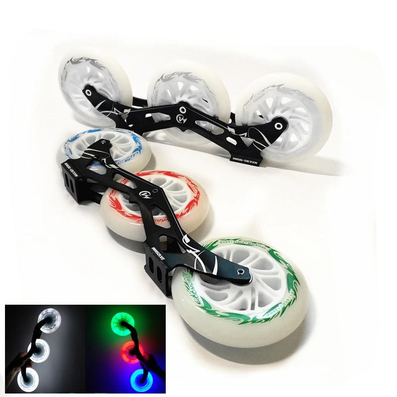 

165mm 180mm 195mm Mounting Distance 3X125mm LED Flash Skating Wheel with 125mm Inline Speed Skates Frame ILQ-11 Bearing 1 Pair