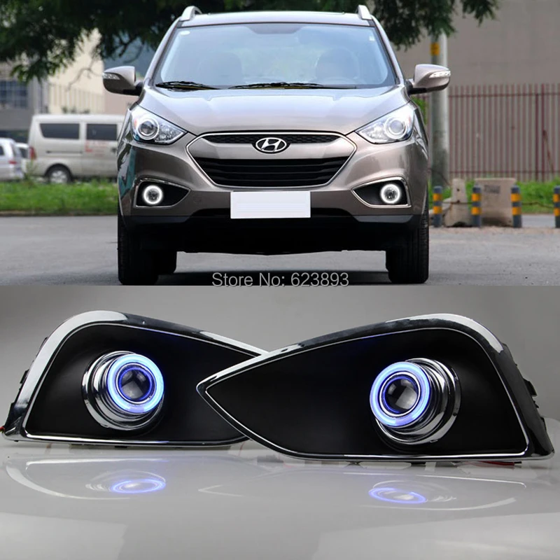2x LED Daytime Running Lights DRL Projector Lens Fog lights + COB Angel
