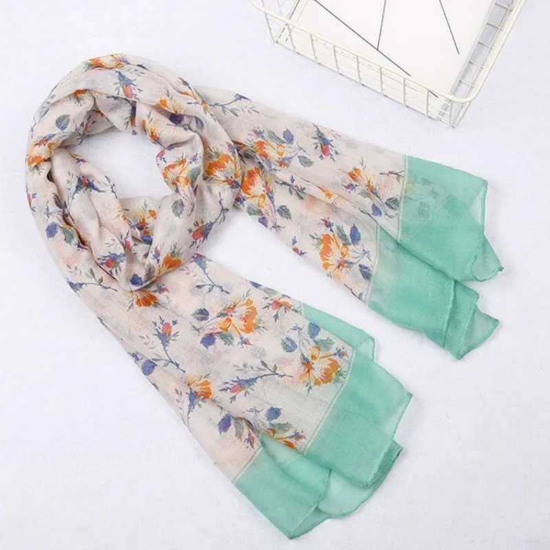 

women cotton scarf flower print green yellow orange Scarves Hijabs For Beach Stoles Lady Pashmina Shawls and Wraps vintage 2019