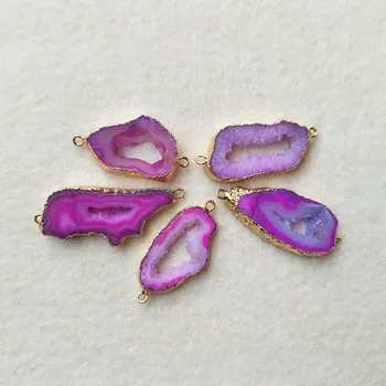 

10pcs hot pink Freeform Natural Druzy Drusy Agate Geode Slice Connector gold Plated DIY Making Bracelet necklace Jewelry CT32