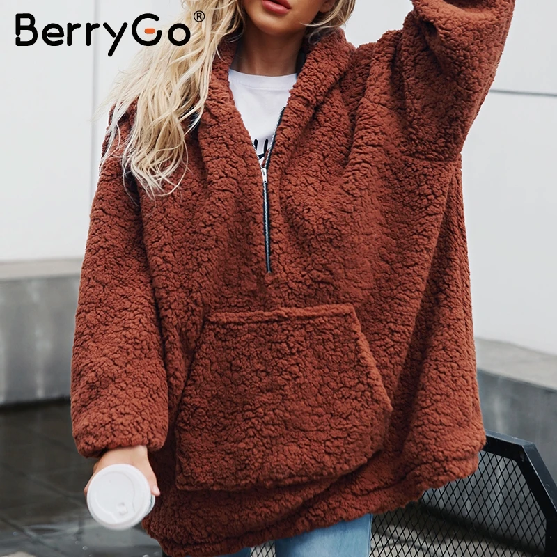 BerryGo искусственная овечья шерсть Толстая Женская куртка пальто размера плюс