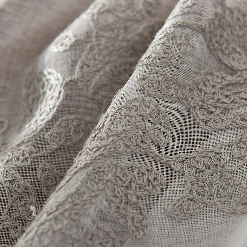 Made Linen Embroidered Curtain Bedroom Window Tulle Gauze Grey Voile Curtains For Living Room Curtain Finished window curtains decor curtains embroidered curtains cotton and linen curtains