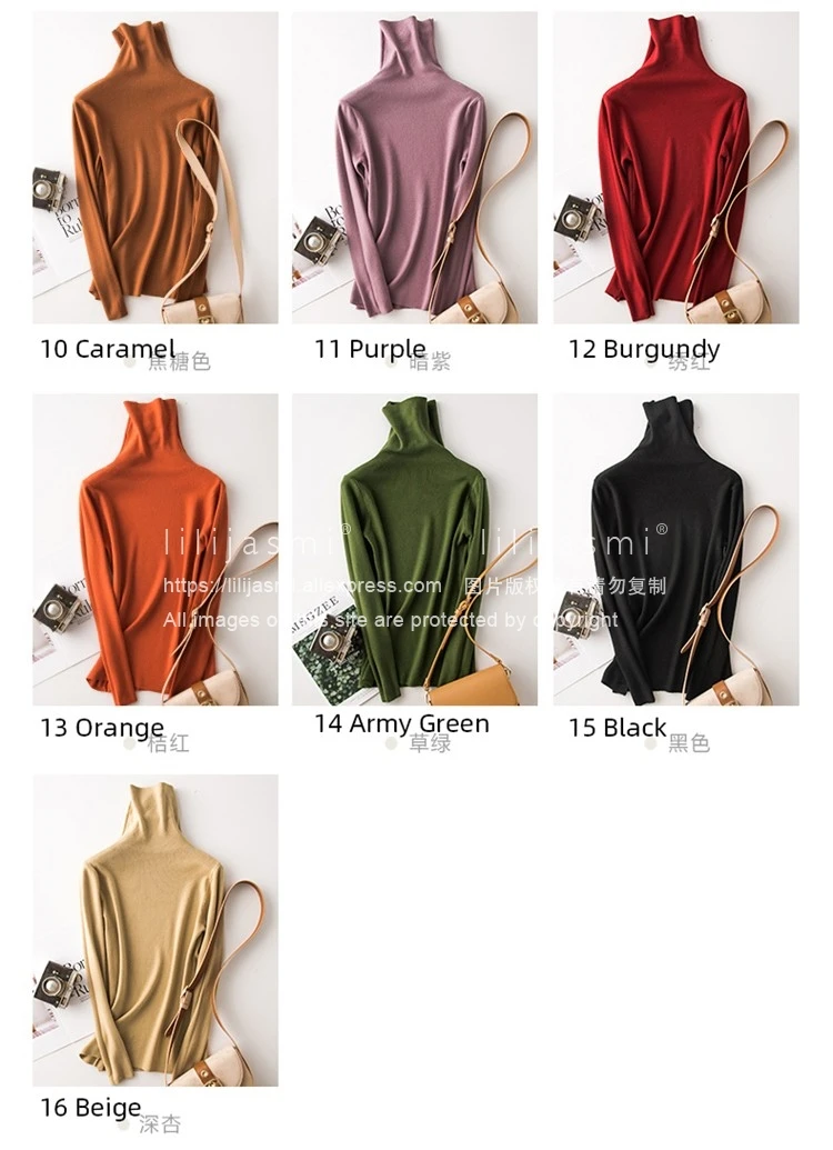 Women's Heap Turtleneck Full Needle Pullover Sweater Viscose Blend Base Model Winter Solid Female Jumper Colors#900