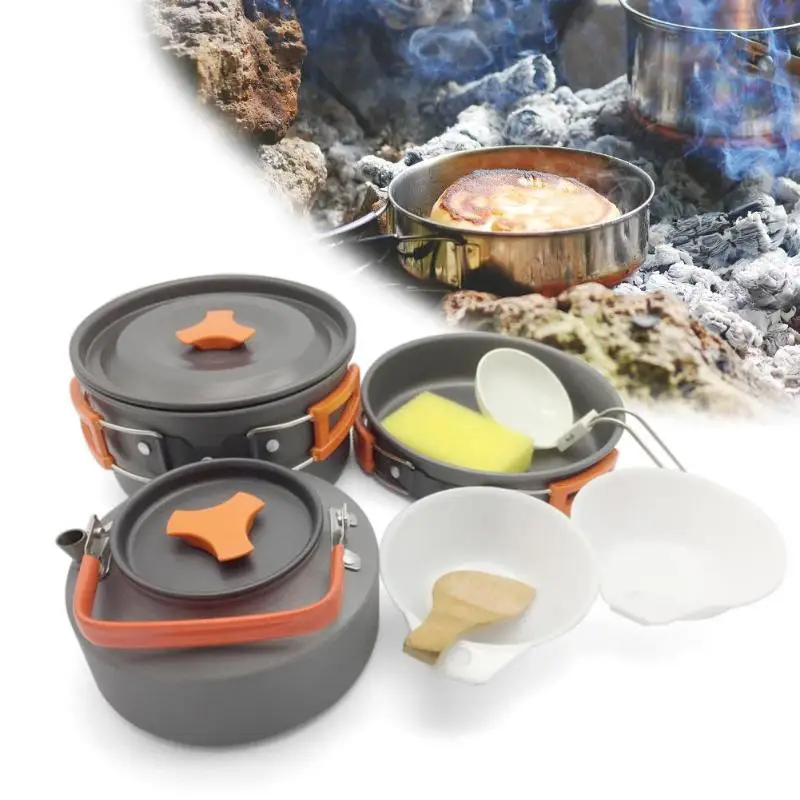 8 unids/set 2-3 personas Cookware Bowl Pot cuchara para Camping al aire libre senderismo mochila portátil Picnic barbacoa TablewareZ70
