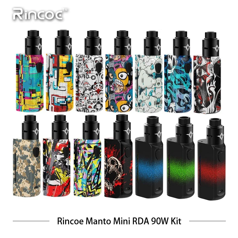 

Original Electronic Cigarettes Rincoe Manto Mini RDA 90W Kit 18650 TC Box Mod with Metis RDA Vape Tank Electronic Cigarette Kit