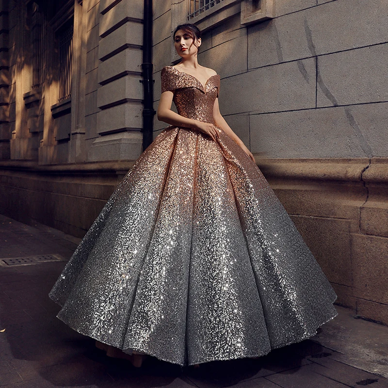 silver and black ball gown