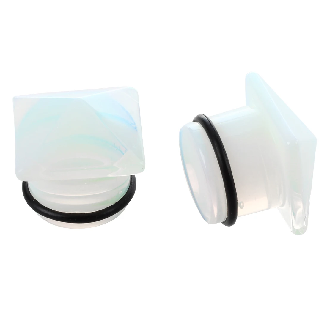 

pair of opal Pyramid Top ear Gauges plugs Ltunnel Rings Piercing Jewelry White 14mm