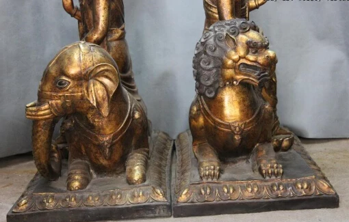 

S0092 Copper Bronze Manjusri Samantabhadra Guanyin Kwan-yin Bodhisattva Buddha Statue
