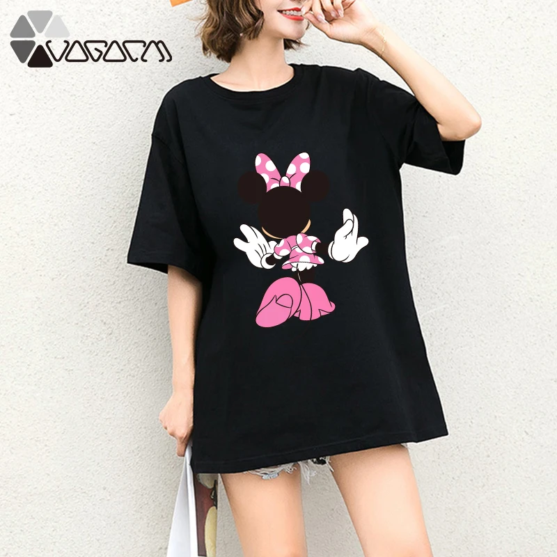 

Summer Clothes For Women Minnie Mickey Mouse Print Tops Tee Short Sleeve Black Fashion Loose Cartoon Plus Size T Shirts Casual