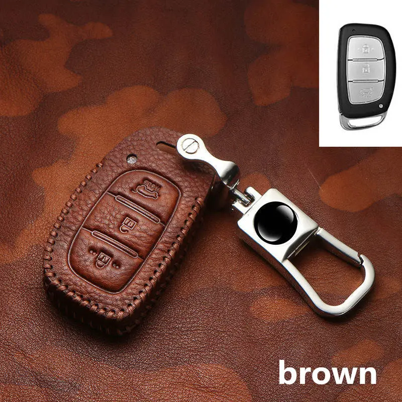 

Genuine Leather Car Key Case Smart Remote Cover Protection Bag For Hyundai IX30 IX35 IX20 Tucson Elantra Verna Sonata Retro