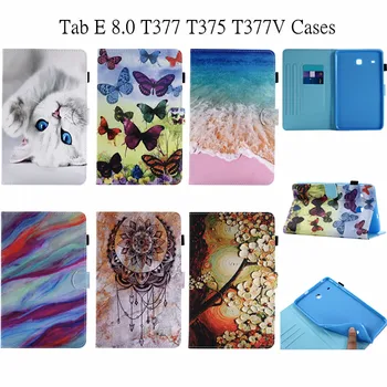 

Cat Butterfly Flower Sea Marble PU Leather Case Flip Stand Cover for Samsung Galaxy Tab E 8.0 T377V T375 SM-T377 Smart Case