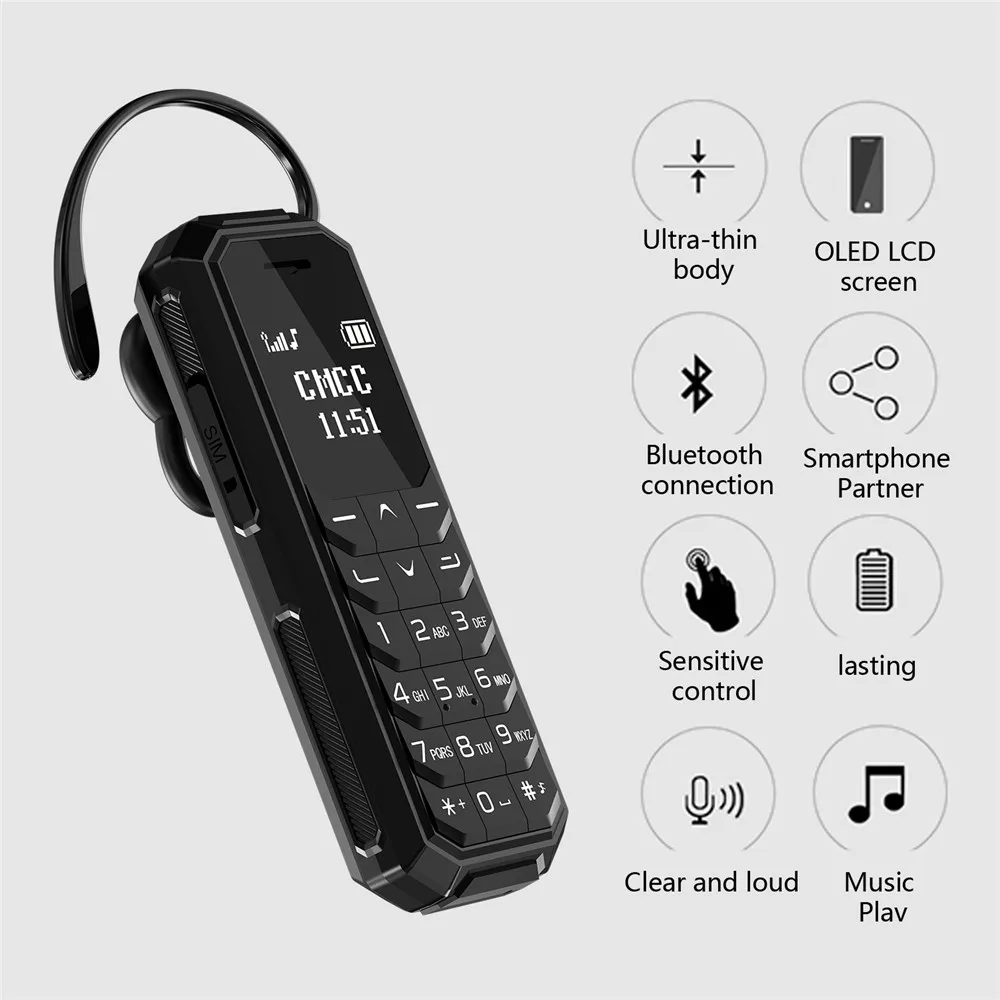 Мини сотовый телефон AEKU KK2 GSM 0,66 ''oled MTK6261DA Универсальный Беспроводной наушников телефона наборное устройство Беспроводной наушники PK KK1
