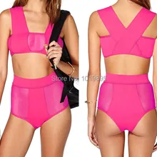 Рисунком «розы» для девочек; красный купальник Для женщин ремни для бандажа Высокая талия Купальник Мягкий Бикини бандо бикини купальные костюмы сексуальные кружевное покрывало пляжная одежда