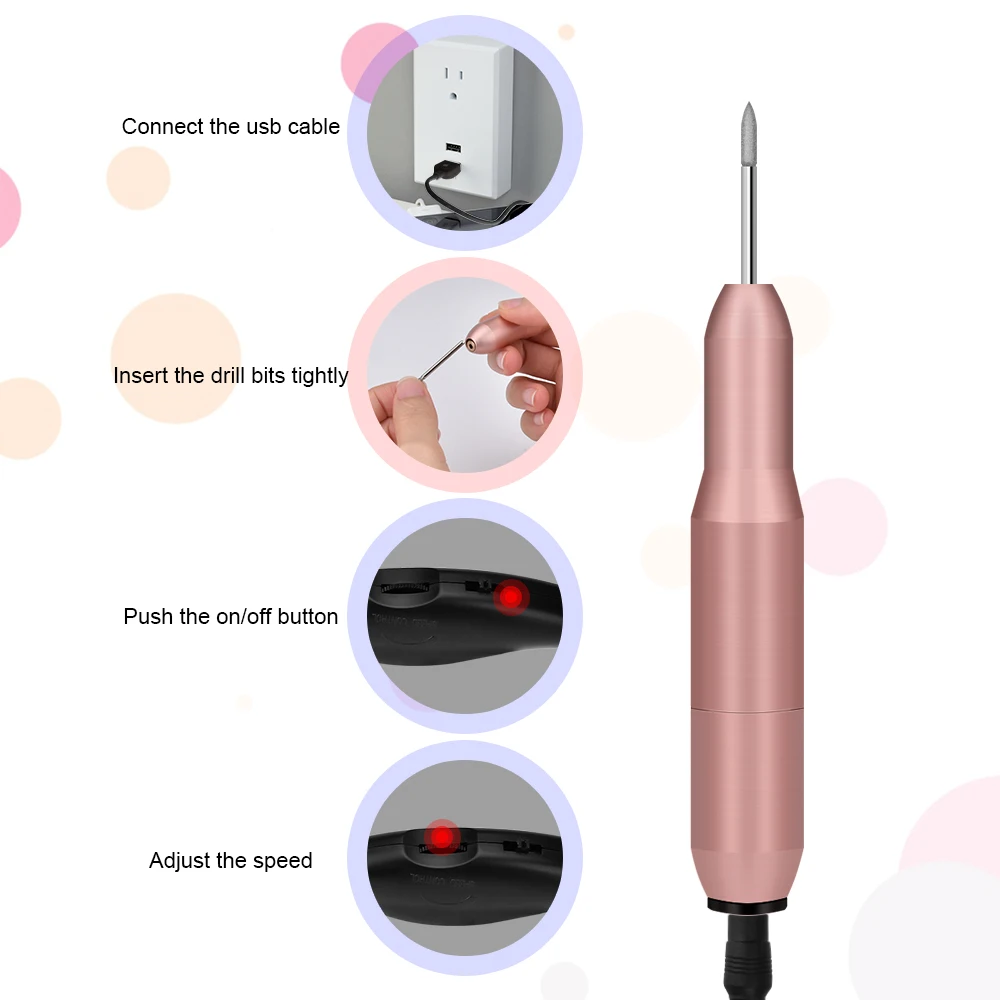 Портативная электрическая дрель для ногтей, маникюрная машина, 20000 ОБ/мин, питание от Usb, пилочка для ногтей, полировщик с ФРЕЗОЙ, сверла, инструменты для педикюра