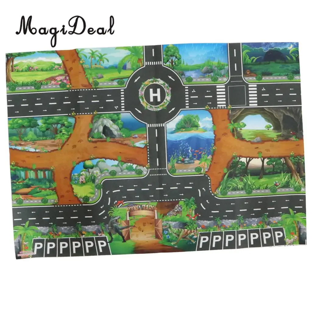Kids Dinosaur World Road Traffic Play Mat Rug Toy Carpet Playmat Baby Children Developmental Car & Track Toy Gifts #B