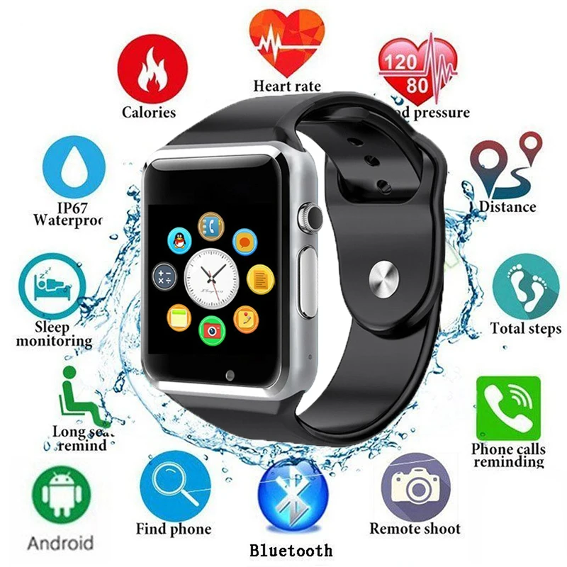 2019 Bluetooth A1 умные часы спортивные водонепроницаемые наручные с поддержкой 2G SIM TF