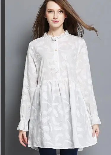 Новая вышитая рубашка с кружевным воротником и длинными рукавами женская одежда больших размеров 23053-3 - Цвет: white feature