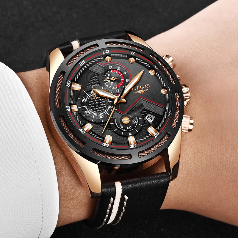 Lige Watch Men Fashion Sport Quartz Clock Leather Mens Watches Top Brand Luxury Gold Waterproof Bus-5
