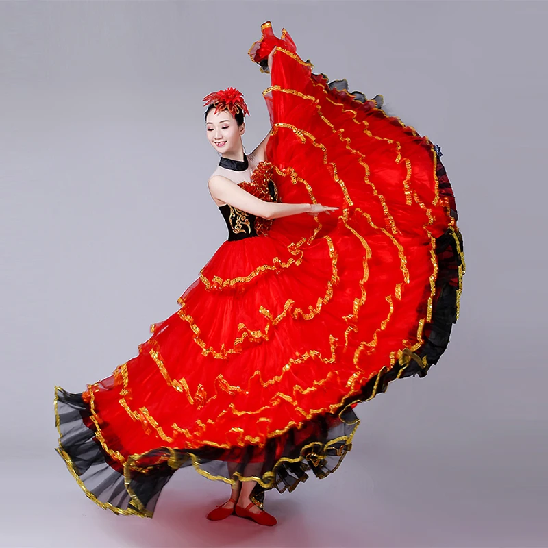 Испанский танец костюмы для женщин танец фламенко широкая юбка танец живота платье испанская одежда танец фламенко одежда DL3481