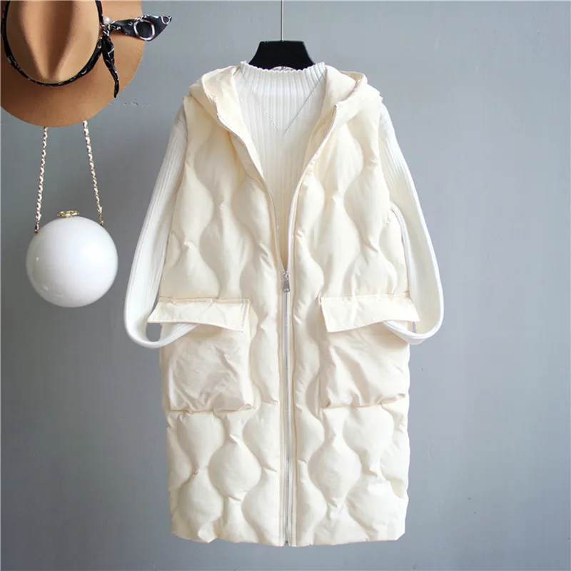 Hooded Loose Long Vest Coat Women Chaleco Mujer White Black Thicken Winter Jacket Women Waistcoat Warm Cotton Vest Women C4697