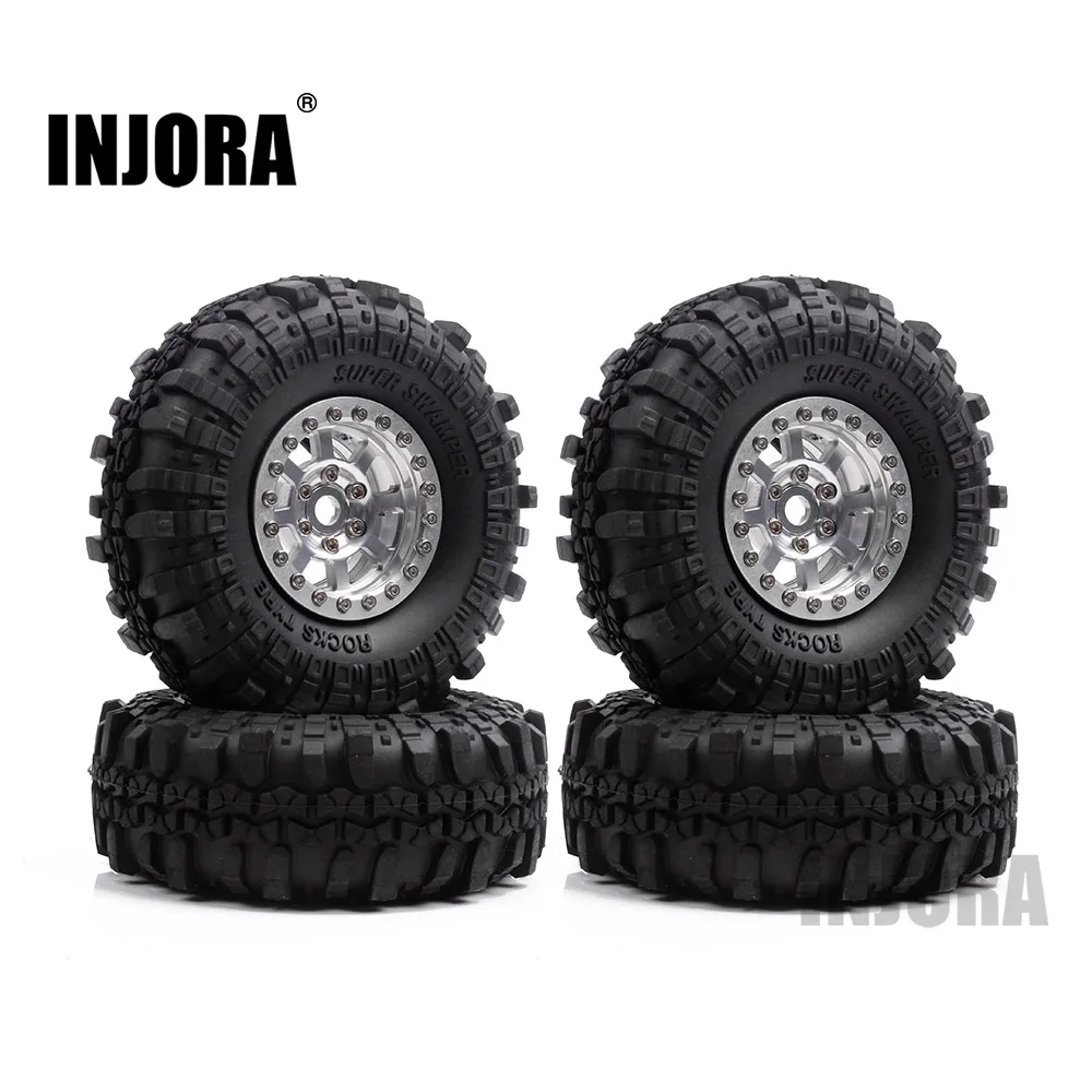 

INJORA 4Pcs 1.9 Inch Rubber Wheel Tires & Metal Beadlock Wheel Rim Set for RC Crawler Axial SCX10 90046 90047 Tamiya CC01