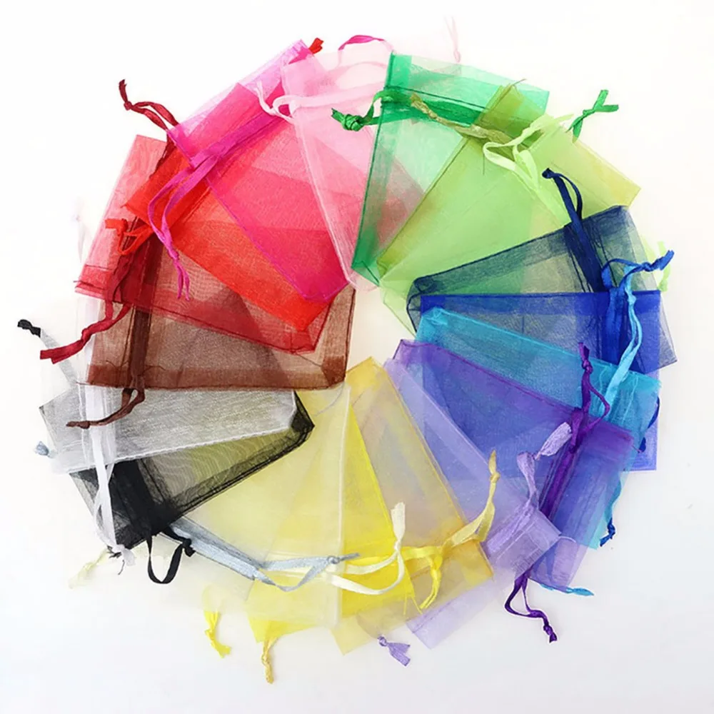 100 шт мешочки для украшений из органзы конфеты свадебный подарочный пакет сумки 7x9 см Смешанные цвета для вечерние праздники