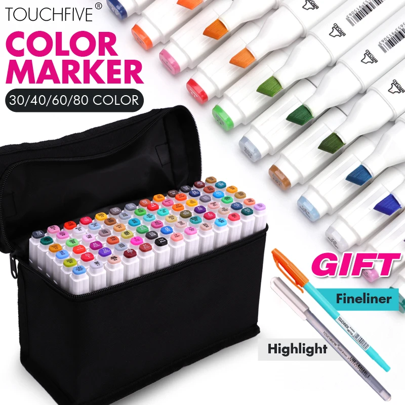 TouchFIVE 30/40/60/80Color Art Marker Set Alcohol Based Dual Tips Sketch Pen for Artist Design Drawing Comic Supplies | Канцтовары для