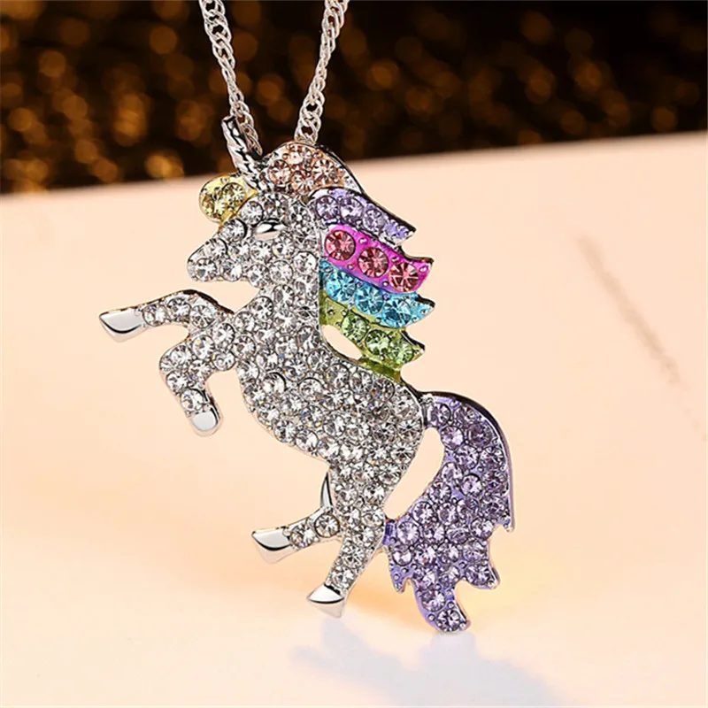 Cute Animal Unicorn Necklace Best Friends Horse Necklace with Crystal Unicorn Pendant for Kids Girls Sweater Necklace for Women