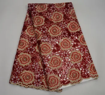 

New Desig African lace fabric 100% High quality Hand cut Sequins Embroidered Organza Lace Fabric Eco-Friendly For Clothing