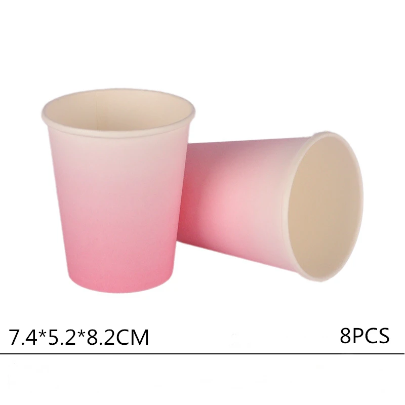 8 шт одноразовая посуда набор Одноразовая бумажная тарелка кружка с ремнем Розовый Синий Красный для Декор на свадьбу День рождения вечерние принадлежности - Цвет: Cup 8pcs