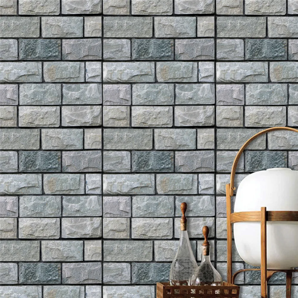

10pcs/set 30x30cm 3D Wall Sticker Brick Stone Rustic Effect Self-adhesive Sticker for Kitchen Bathroom Waterproof Home Decor