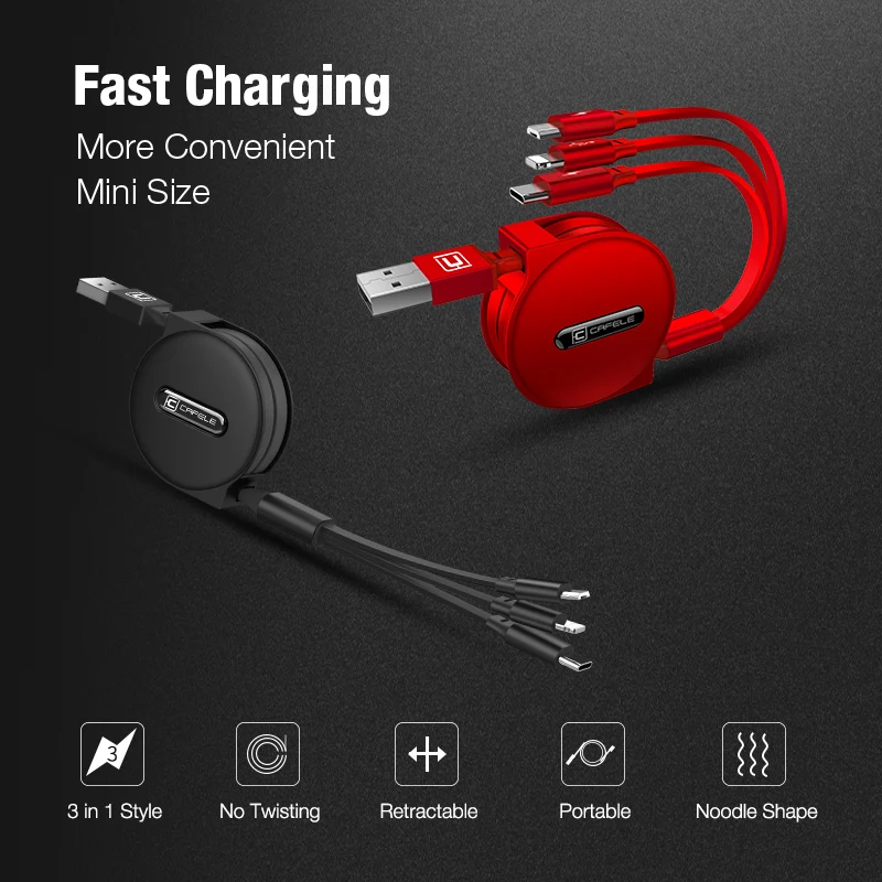  Cafele 3 in 1 Versenkbare USB Kabel für iPhone Micro USB Typ C Flache Kabel Schnelle Lade für iPhon