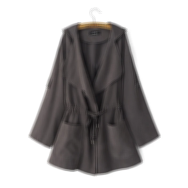 Jocoo Jolee, новинка, женское осеннее пальто с капюшоном, куртка, повседневное, эластичная талия, кимоно с карманами, женская Свободная верхняя одежда - Цвет: dark gray