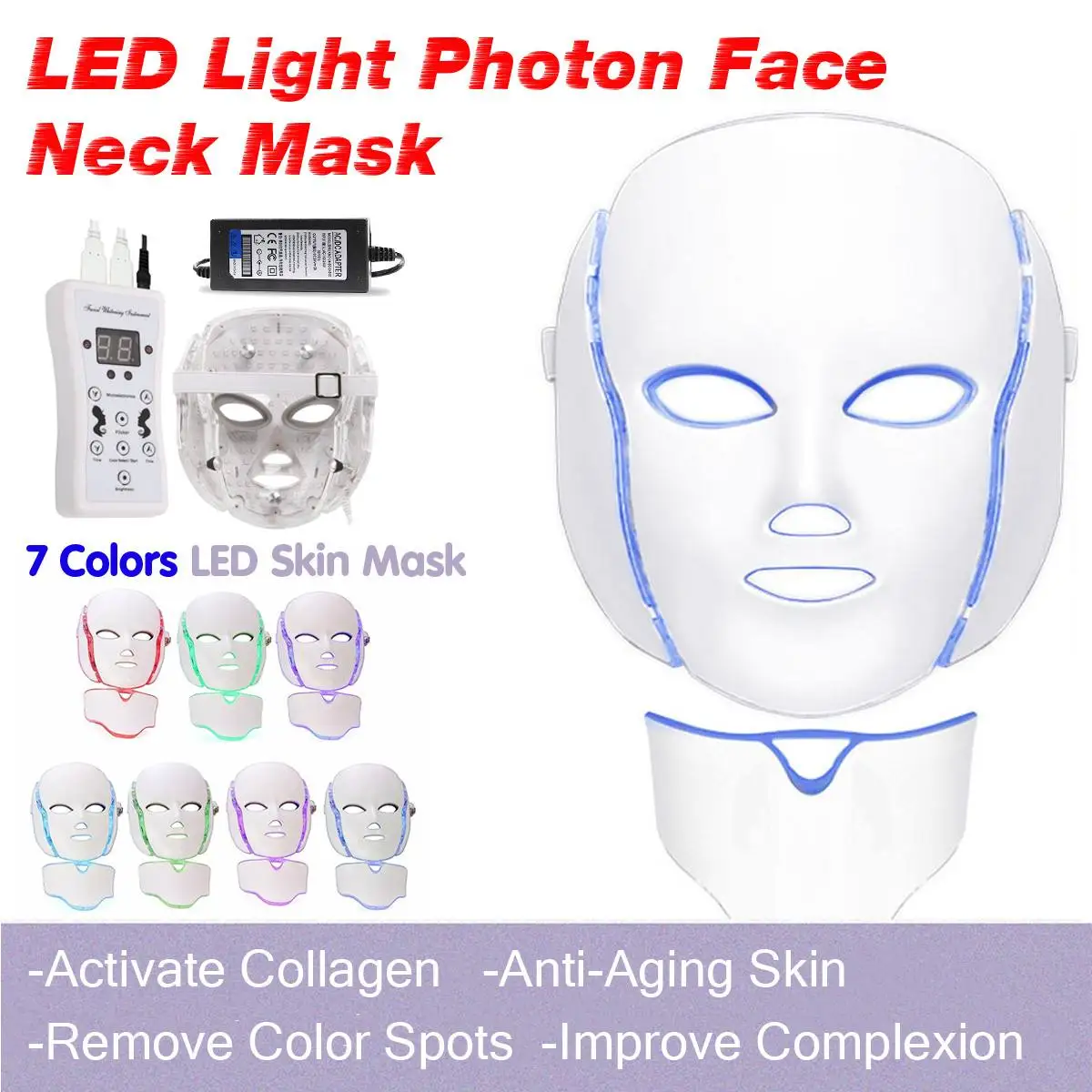

7 Color Led Mask Professional Facial Light Korea Masks Beauty Skin Rejuvenation Photon Light with Neck Therapy Wrinkle Skin Tool